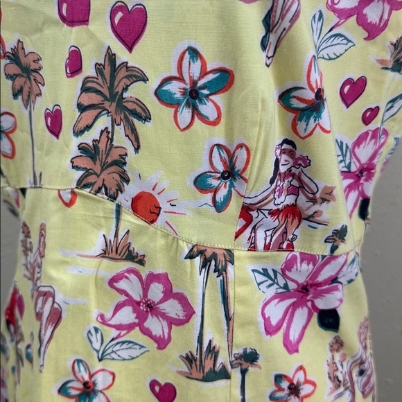 Temptation Yellow Halter Midi Dress Retro Hula Dancer Novelty Print Tropical L - Picture 11 of 11